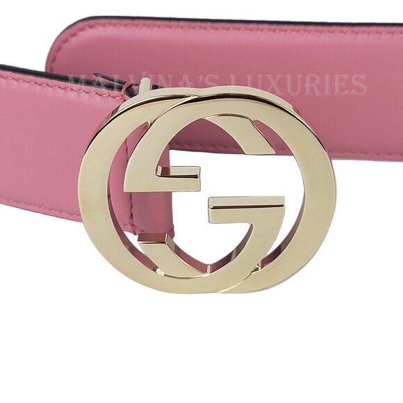 GUCCI BELT ‎546386 BLONDIE GG LOGO GOLDTONE BUCKLE PINK LEATHER sz 90/ 36 main image 5